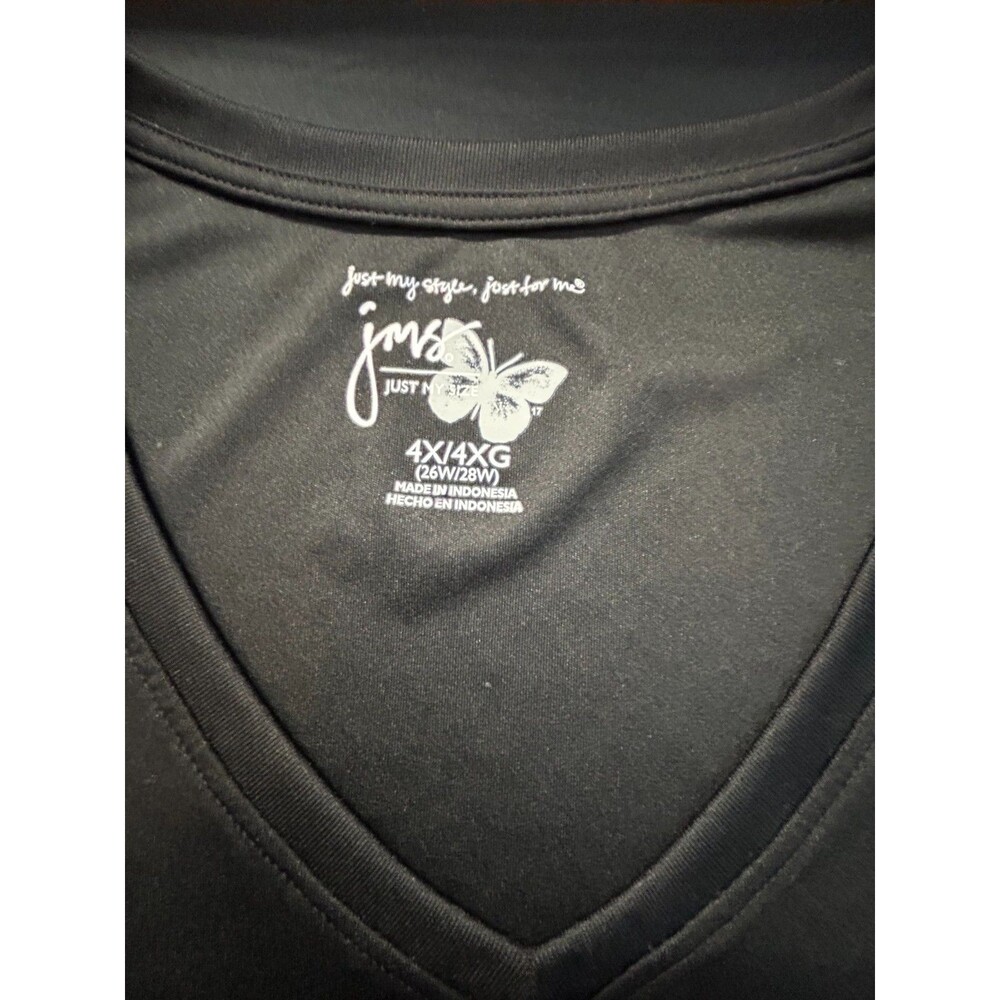Just My Size JMS Black V Neck Activewear T Shirt Workout Top Plus Size 4X 26W 28